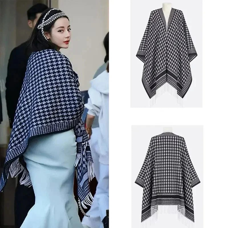 Poncho Femme Coton à Carreaux