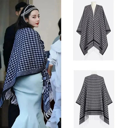 Poncho Femme Coton à Carreaux
