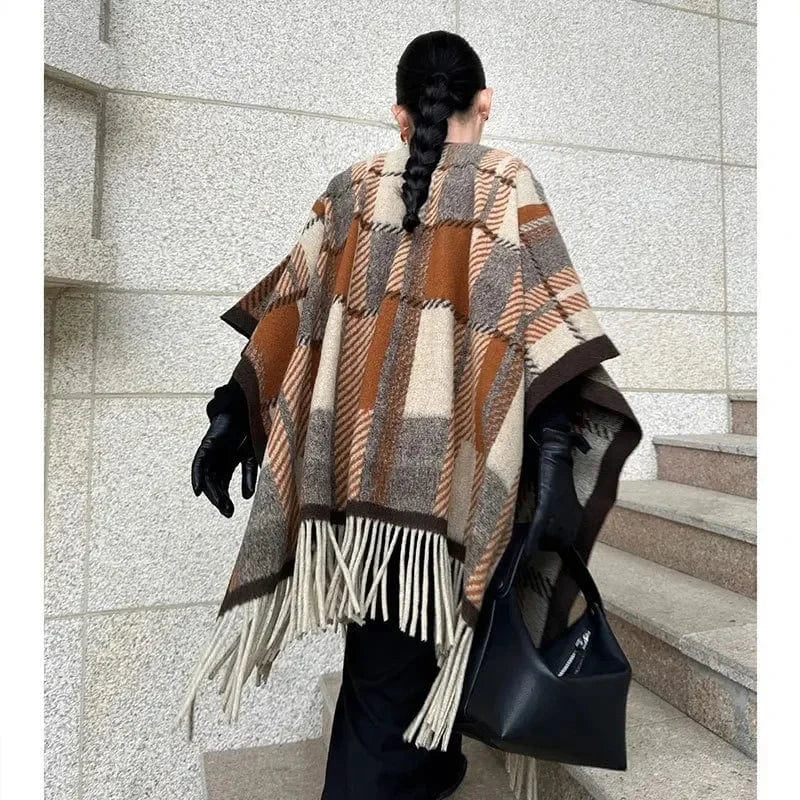 Poncho Femme Coton à Carreaux
