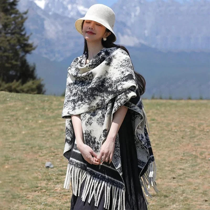 Poncho Femme Coton à Carreaux
