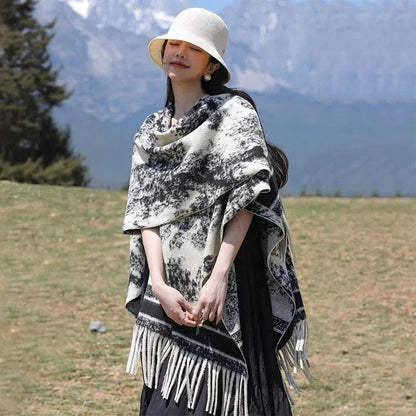Poncho Femme Coton à Carreaux