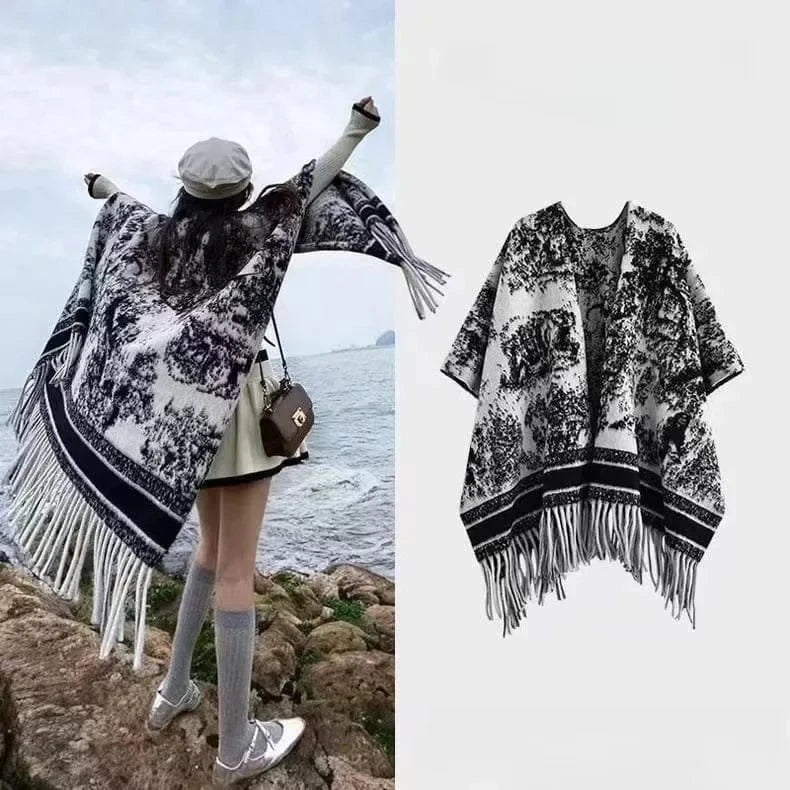 Poncho Femme Coton à Carreaux