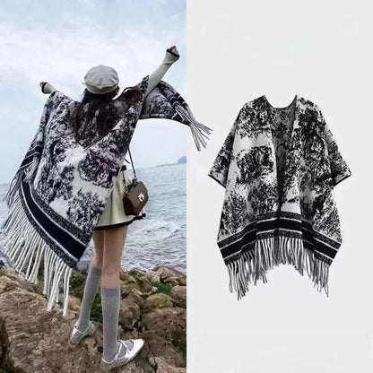 Poncho Femme Coton à Carreaux