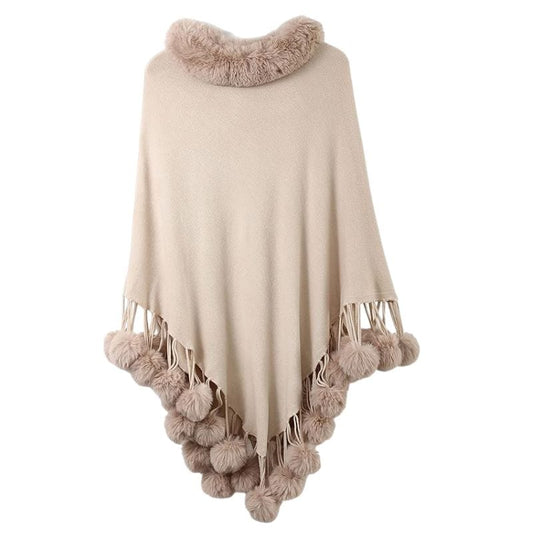 Poncho Femme Coton à Pompons