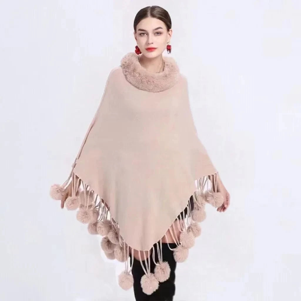 Poncho Femme Coton à Pompons