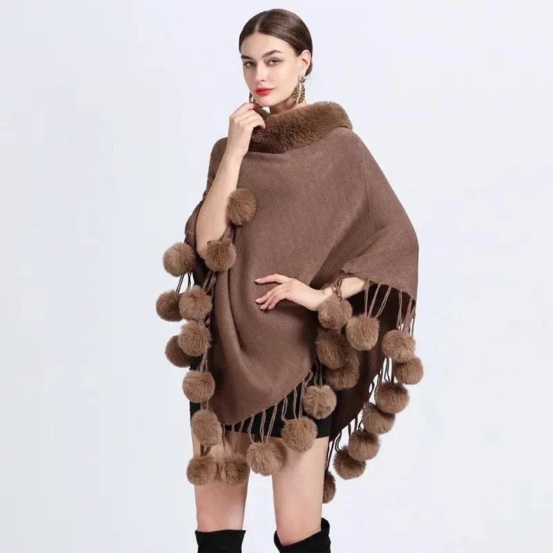 Poncho Femme Coton à Pompons