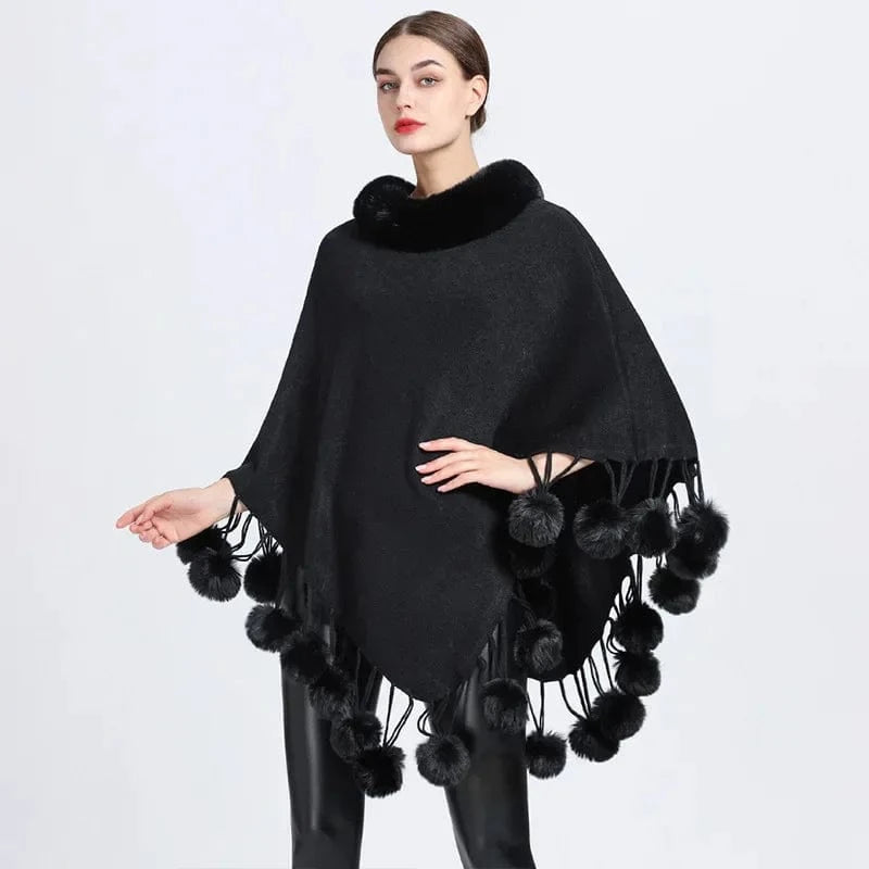 Poncho Femme Coton à Pompons