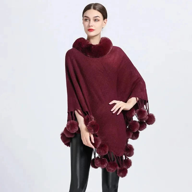 Poncho Femme Coton à Pompons