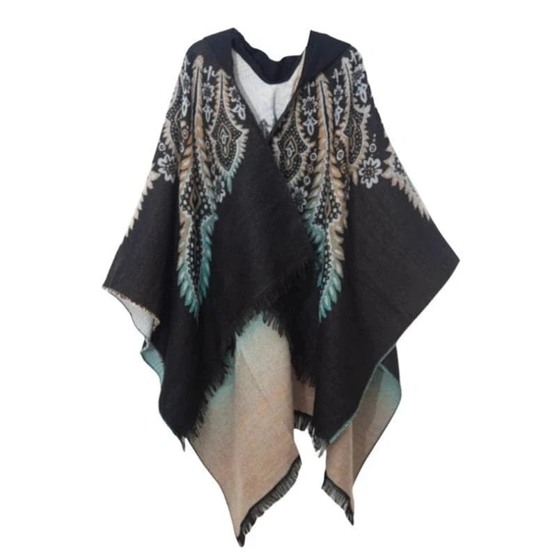 Poncho Femme Ethnique à Capuche