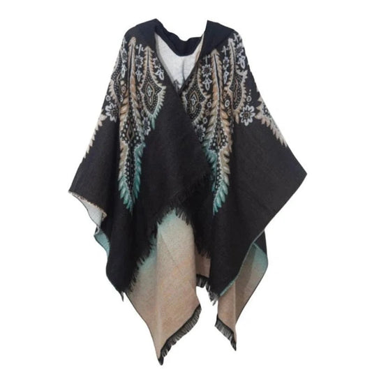 Poncho Femme Ethnique à Capuche