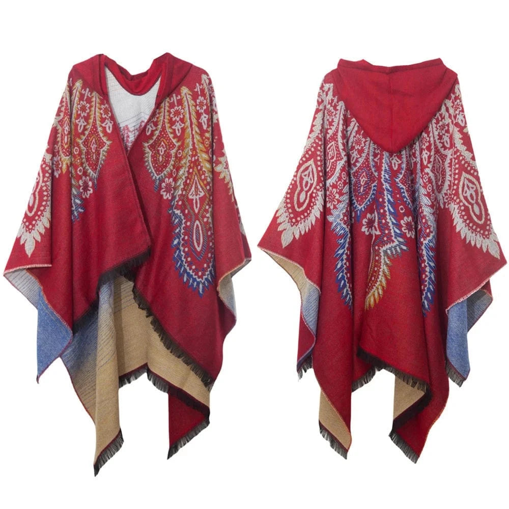 Poncho Femme Ethnique à Capuche