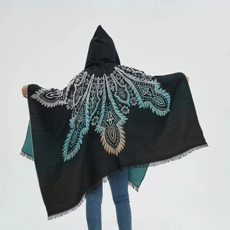 Poncho Femme Ethnique à Capuche