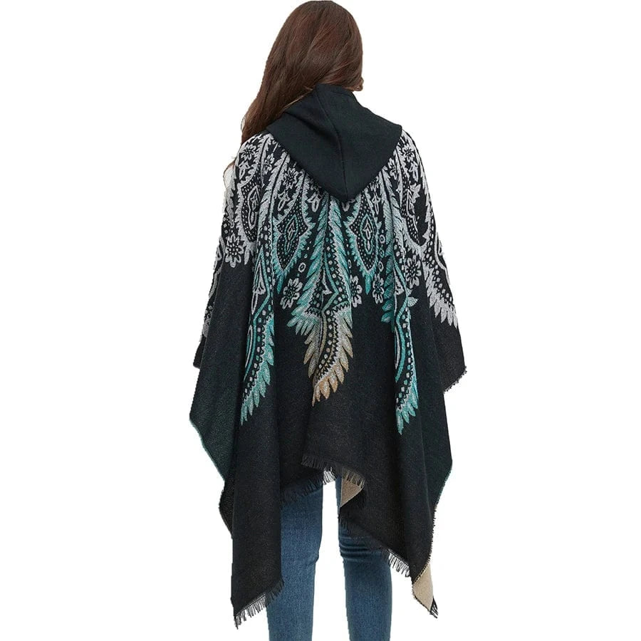 Poncho Femme Ethnique à Capuche