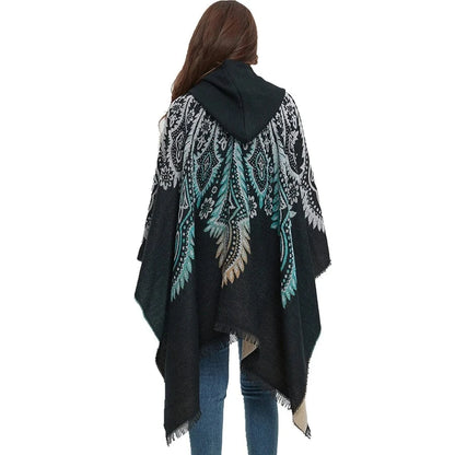 Poncho Femme Ethnique à Capuche