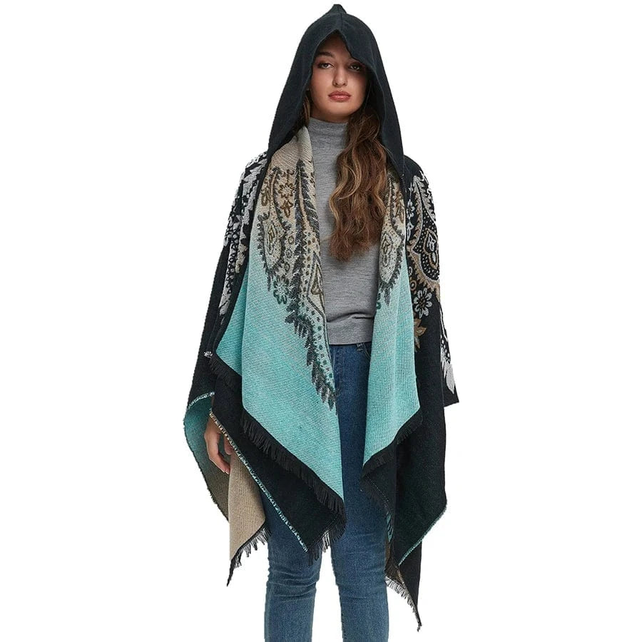 Poncho Femme Ethnique à Capuche