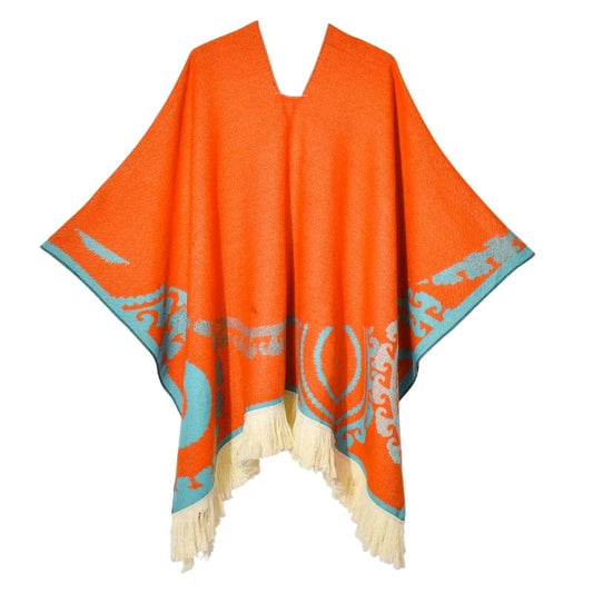 Poncho Femme Ethnique à Frange