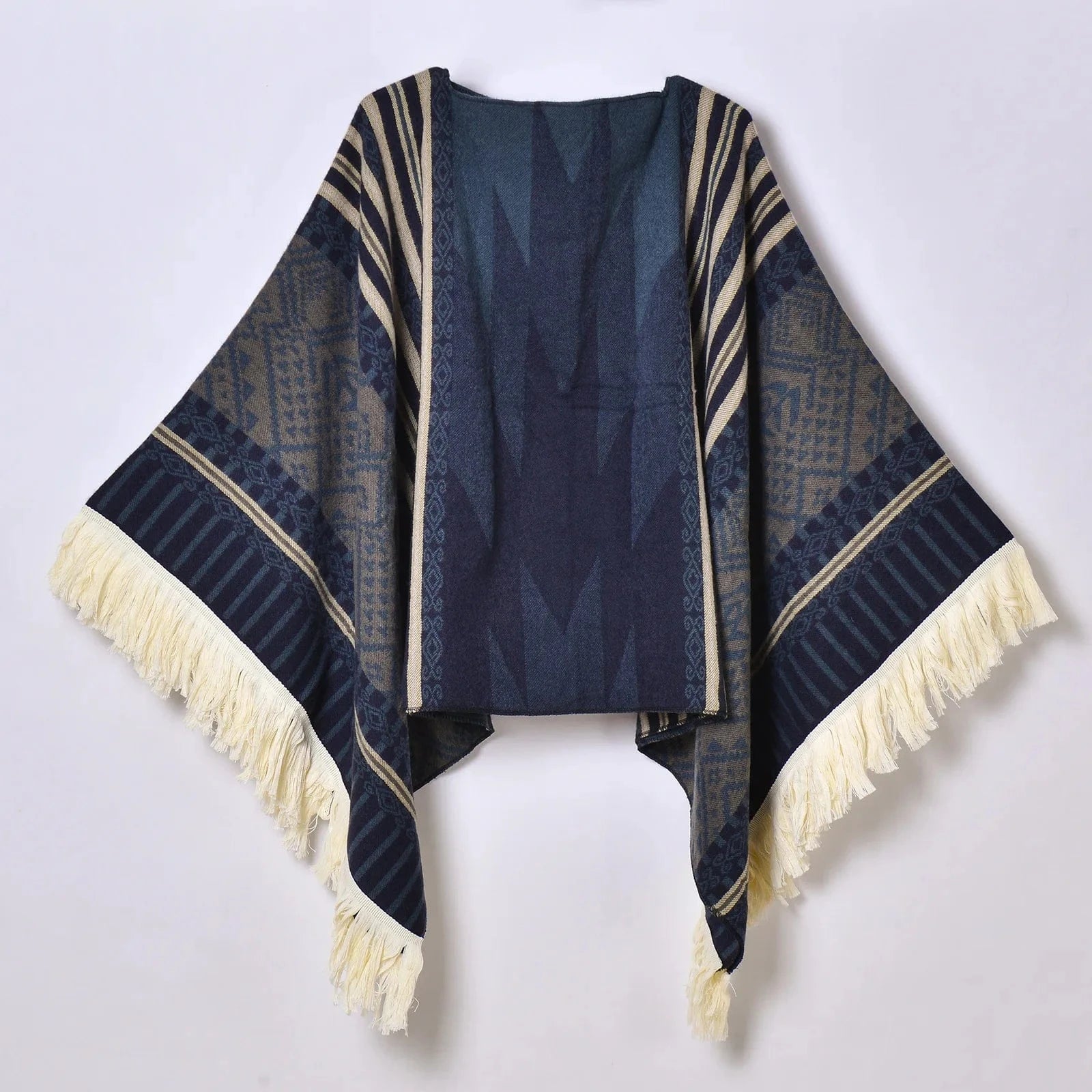 Poncho Femme Ethnique à Frange