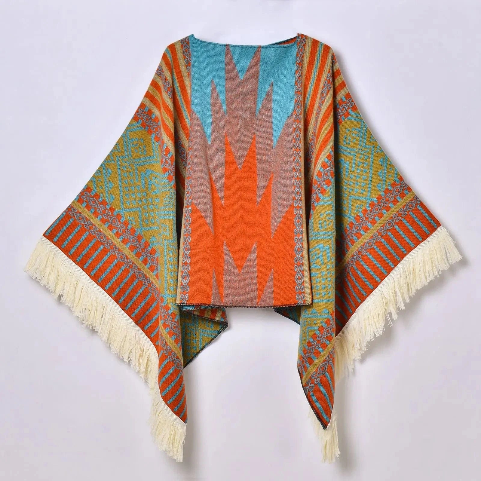 Poncho Femme Ethnique à Frange