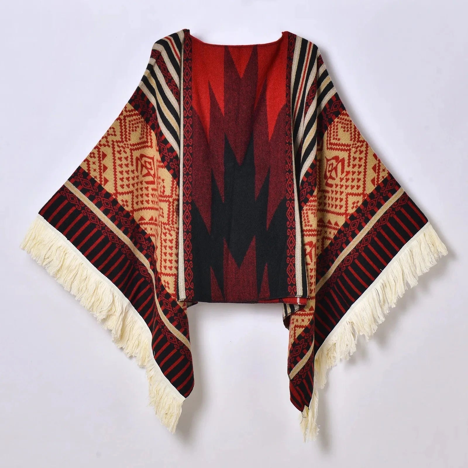Poncho Femme Ethnique à Frange