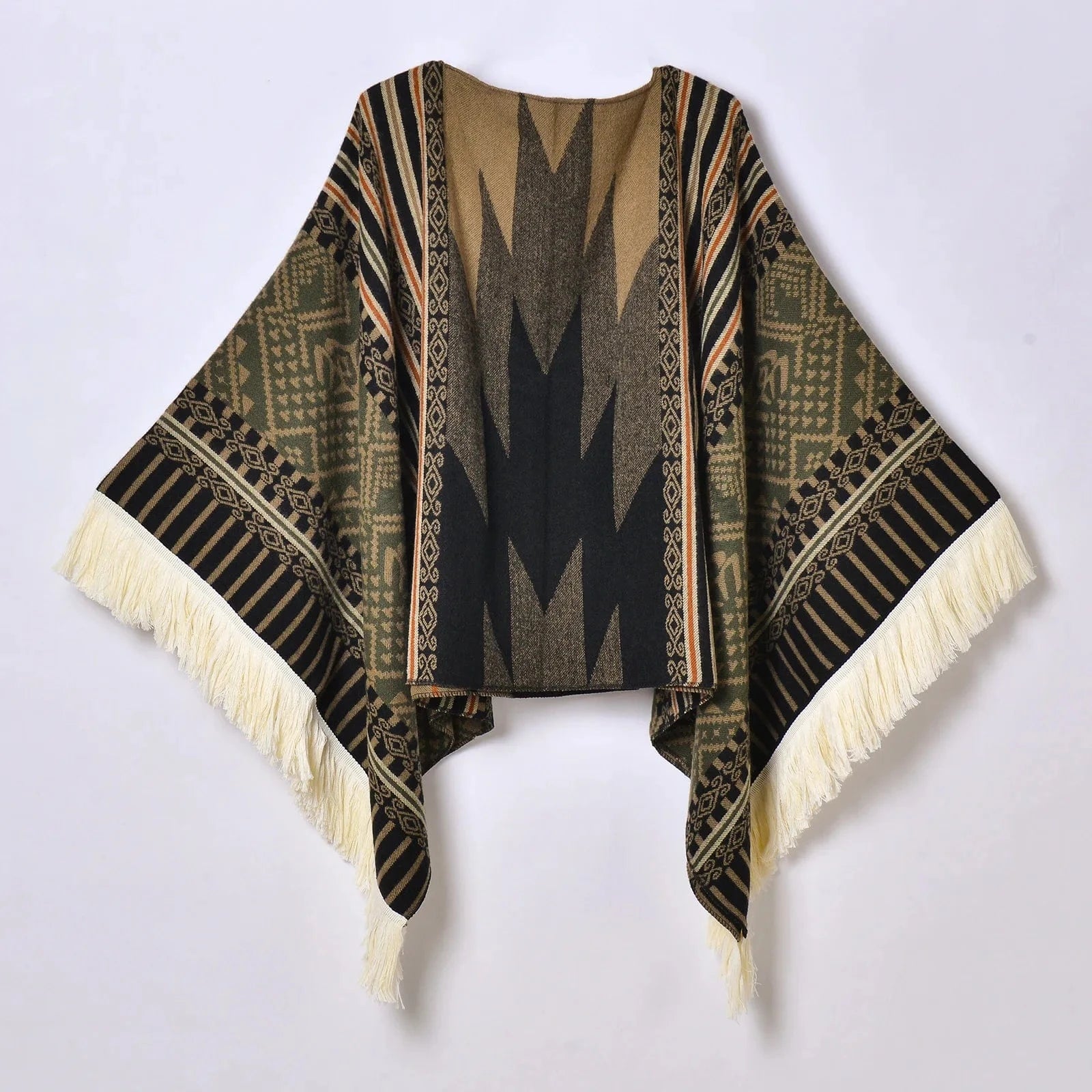 Poncho Femme Ethnique à Frange
