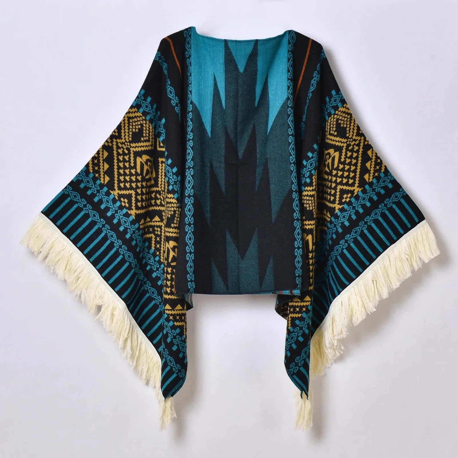 Poncho Femme Ethnique à Frange