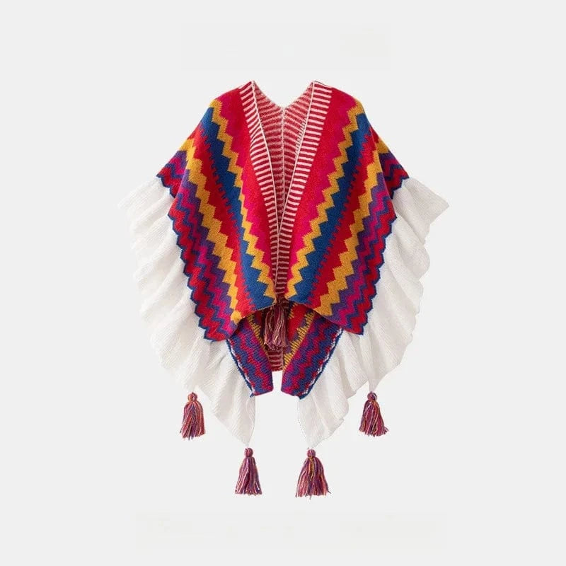 Poncho Femme Fin à Pompons