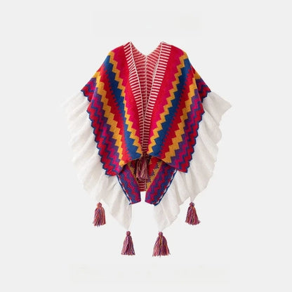 Poncho Femme Fin à Pompons