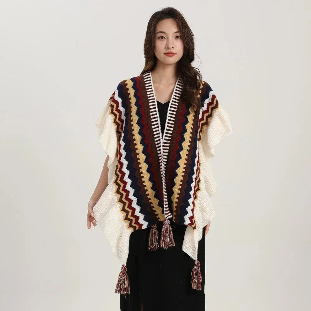 Poncho Femme Fin à Pompons
