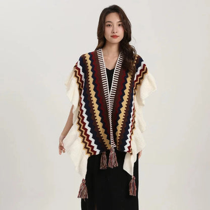 Poncho Femme Fin à Pompons