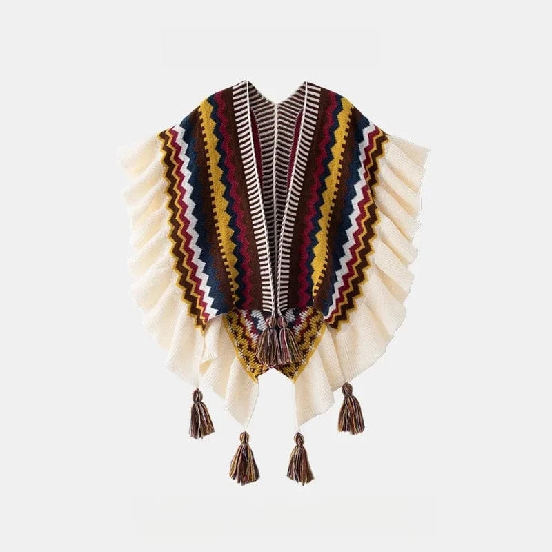 Poncho Femme Fin à Pompons