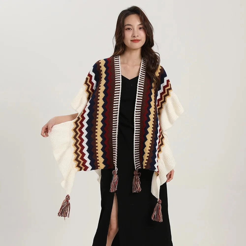 Poncho Femme Fin à Pompons