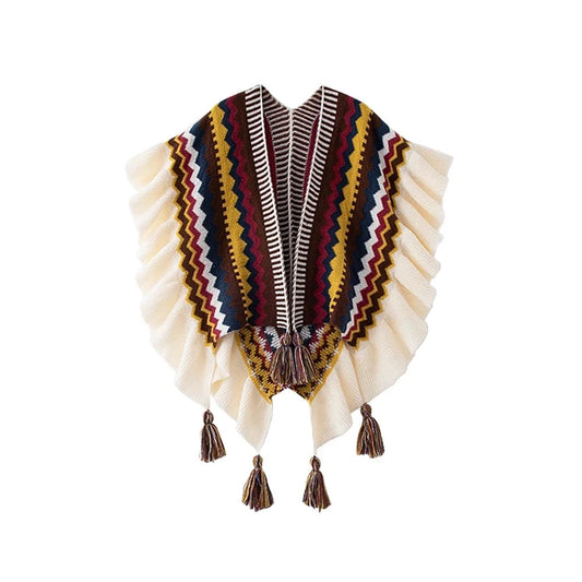 Poncho Femme Fin à Pompons