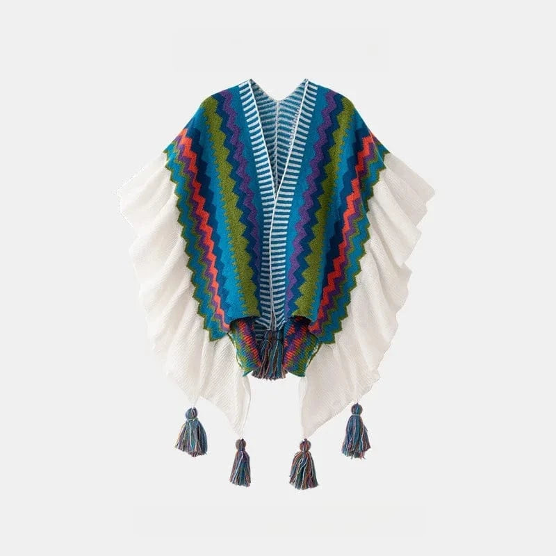 Poncho Femme Fin à Pompons