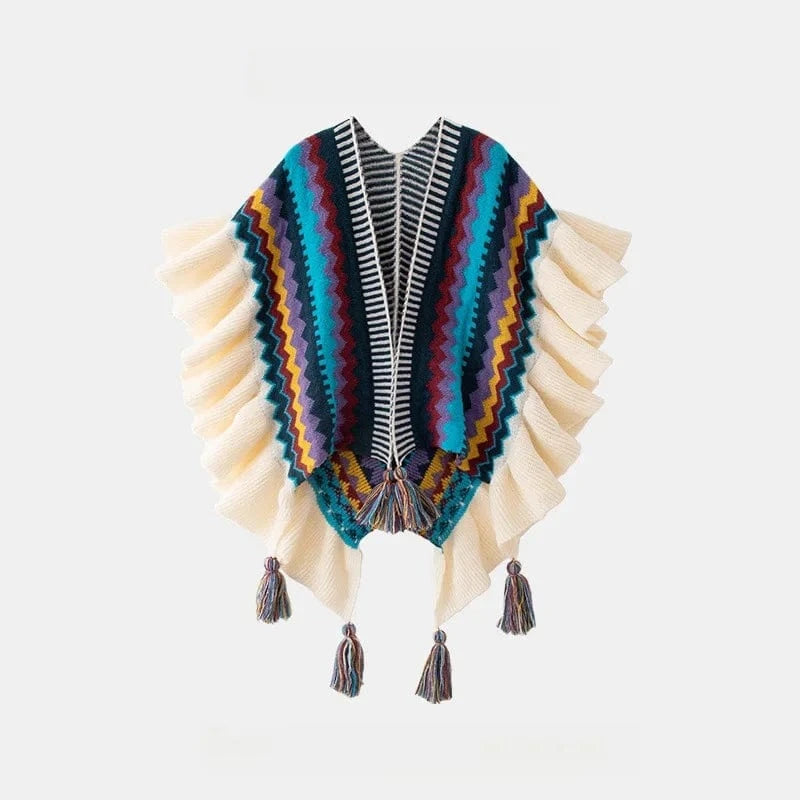 Poncho Femme Fin à Pompons