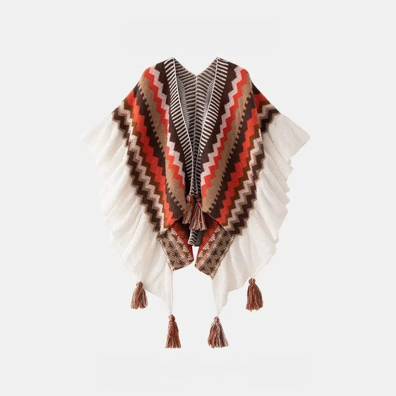 Poncho Femme Fin à Pompons