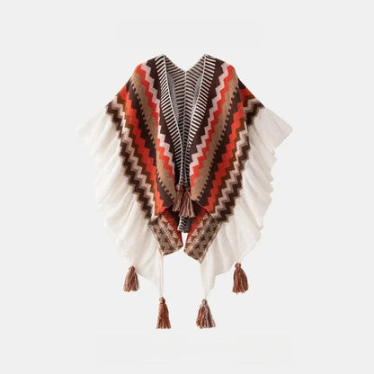 Poncho Femme Fin à Pompons