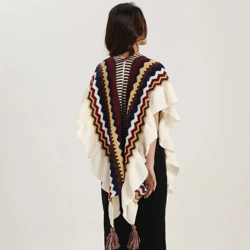 Poncho Femme Fin à Pompons