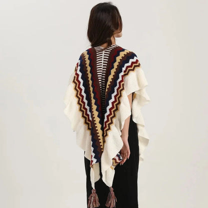 Poncho Femme Fin à Pompons