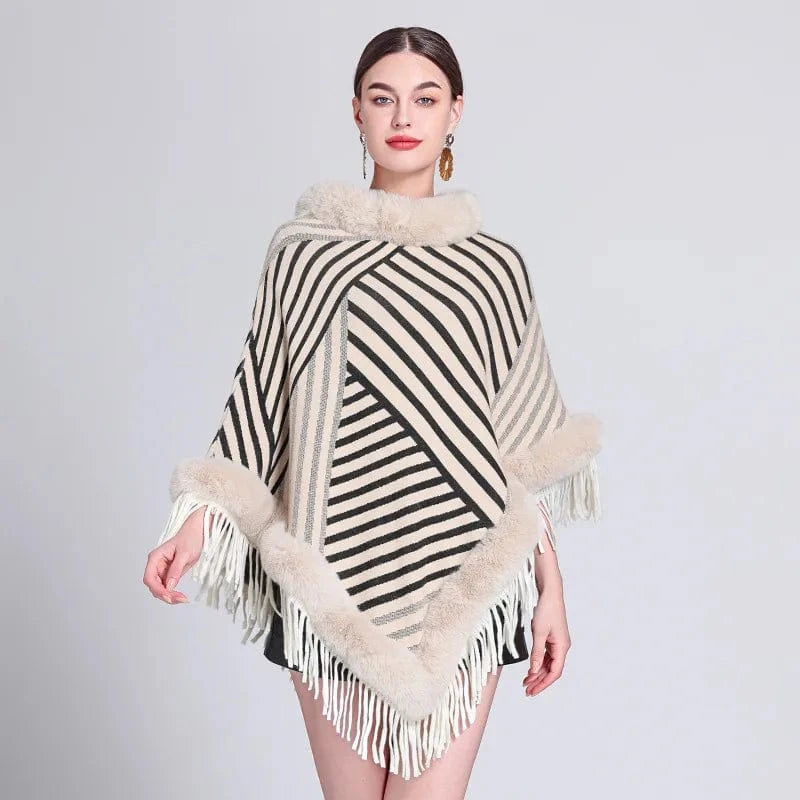 Poncho Femme Fourrure Rayée