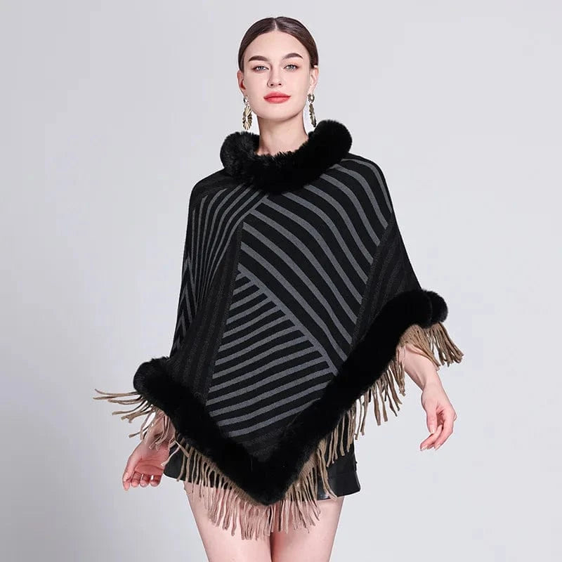 Poncho Femme Fourrure Rayée