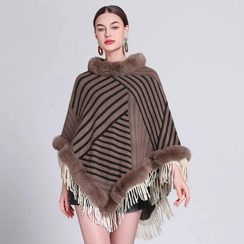 Poncho Femme Fourrure Rayée
