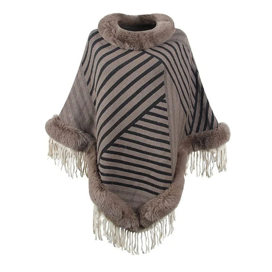 Poncho Femme Fourrure Rayée