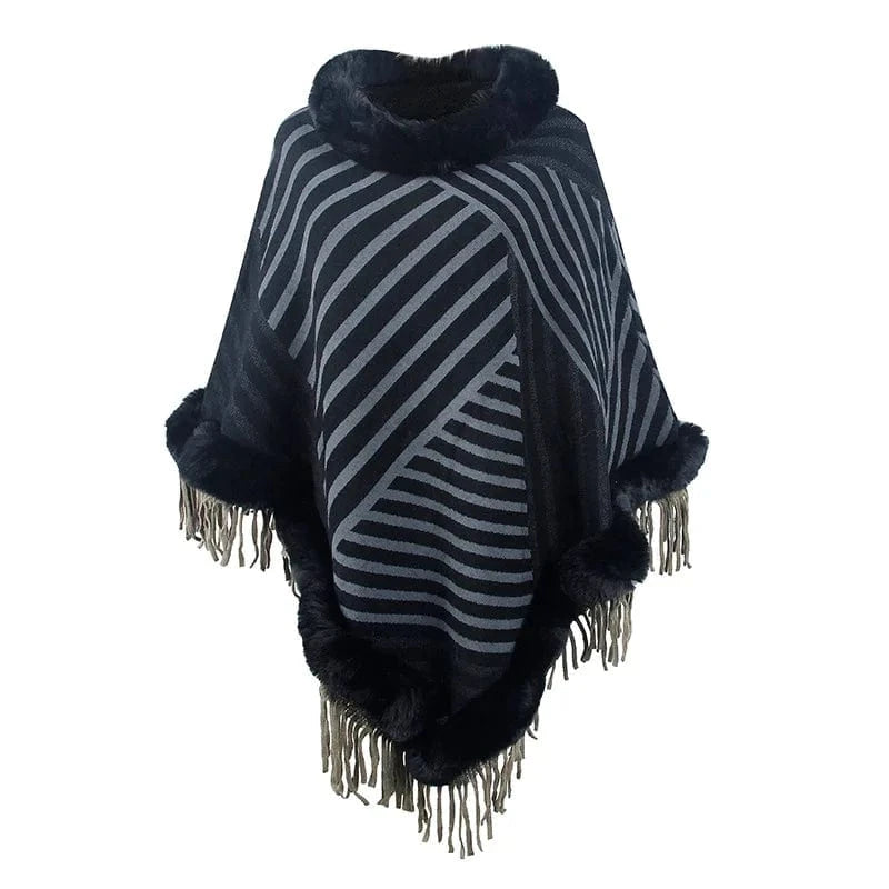 Poncho Femme Fourrure Rayée