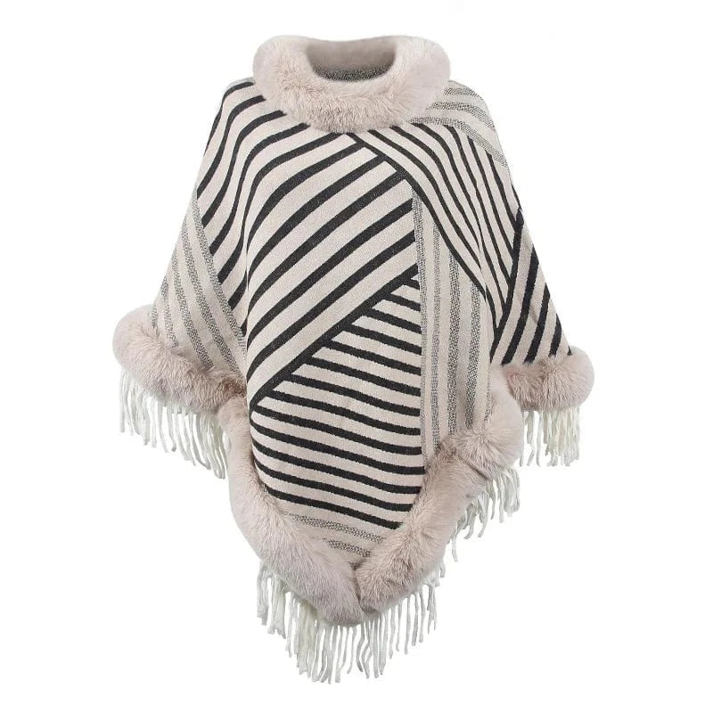 Poncho Femme Fourrure Rayée