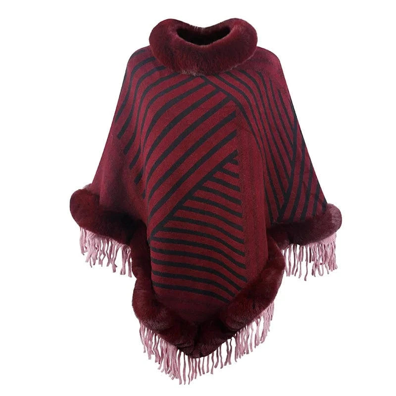 Poncho Femme Fourrure Rayée