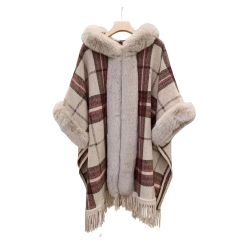 Poncho Femme Plaid Col Montant