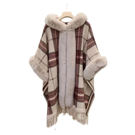 Poncho Femme Plaid Col Montant