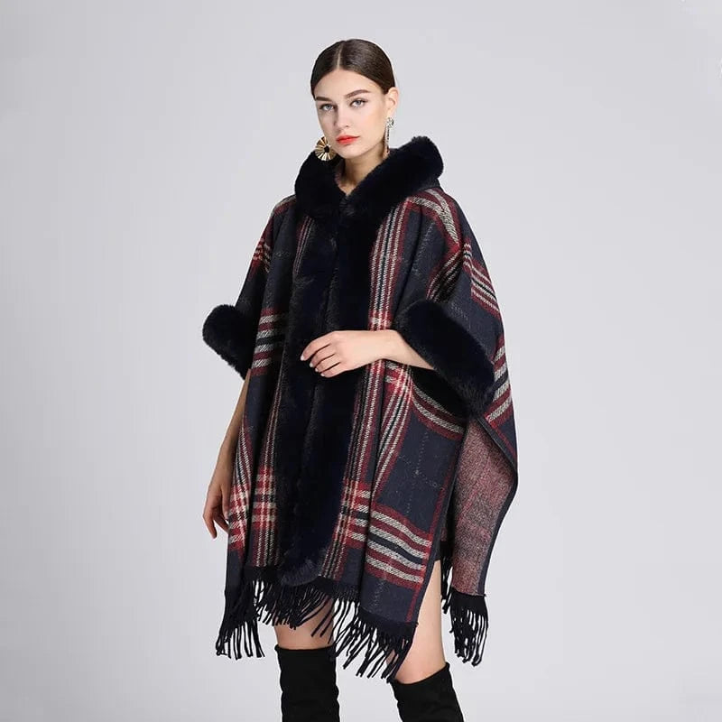 Poncho Femme Plaid Col Montant