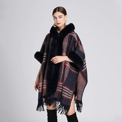 Poncho Femme Plaid Col Montant