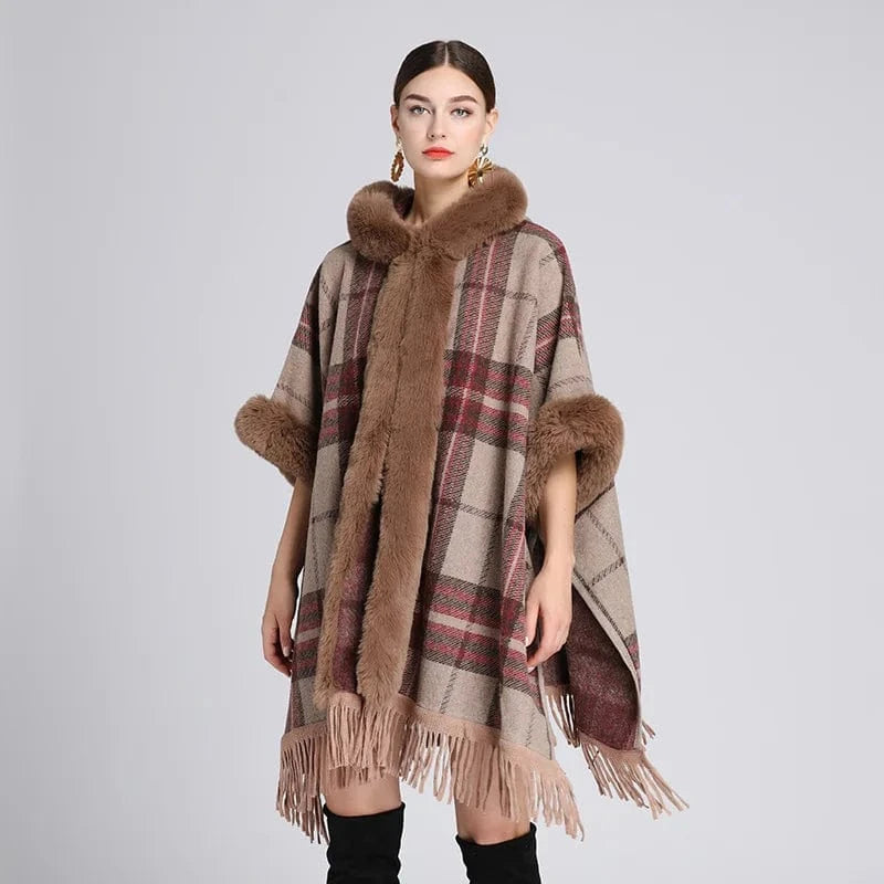 Poncho Femme Plaid Col Montant